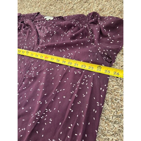 Monday Fun 1X Purple Blouse with Dot Print, Smocked Sleeves Flowy Fit Minimalist - Picture 6 of 8